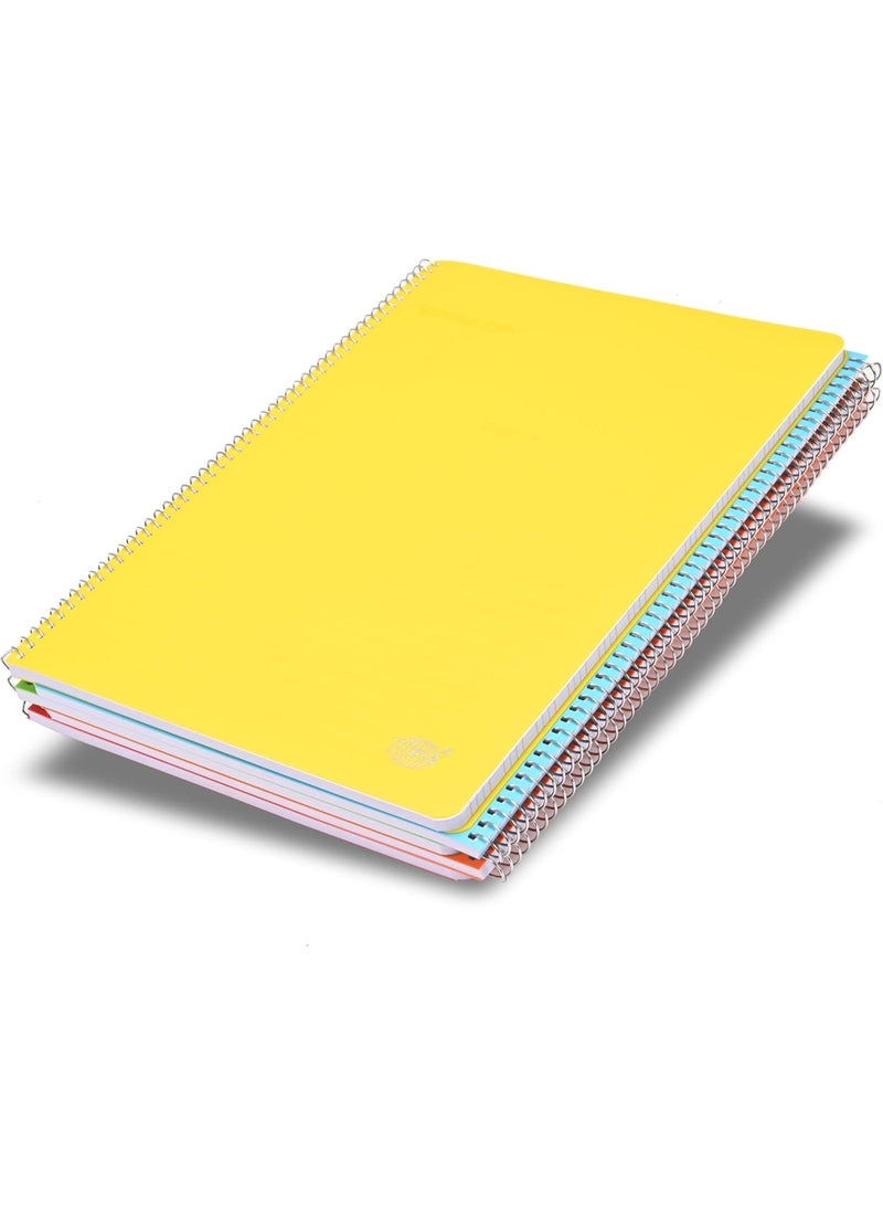 FIS Notebook A4 Size(210x297mm), PP Neon Cover, Spiral Binding, 80 Sheets, White Paper, 4 Line Single Ruling, Pack of 5 Assorted Neon Colors, Ideal for School Essentials - FSNBA4PP4LAST/5 - Image 1